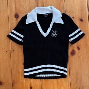 Hot Topic Gothic Knit Collared Top Pentagram Black White Size M